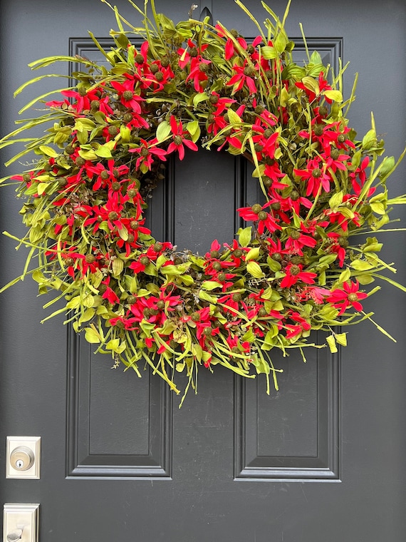 SPRING Red Daisy Wreath Etsy Front Door Wreaths Door Hanging for