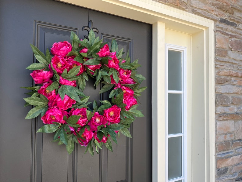 Faux Pink Peony Wreath, Front Door Peony Wreaths, BEST SELLER Wedding Door Decor, Spring Door Wreath, Peony Wreaths for Spring image 7