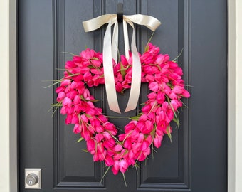 Tulip Heart Wreath, Front Door Wreaths, Valentine's Day Decor, Spring Decor