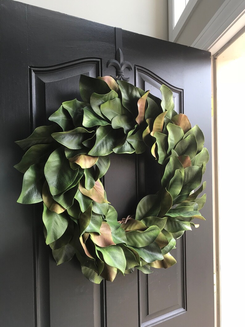 Spring Magnolia Wreath for Front Door, Year Round Realistic Magnolia Leaf Wreaths image 7