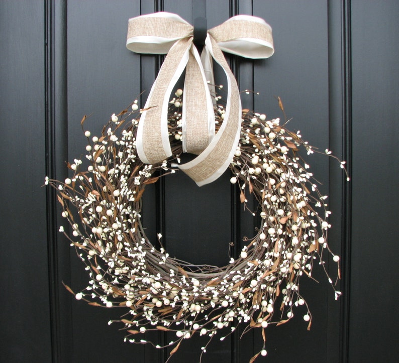 Year Round Door Decor Summer Wreath Shabby Chic Wreath Cream Berry Wreath