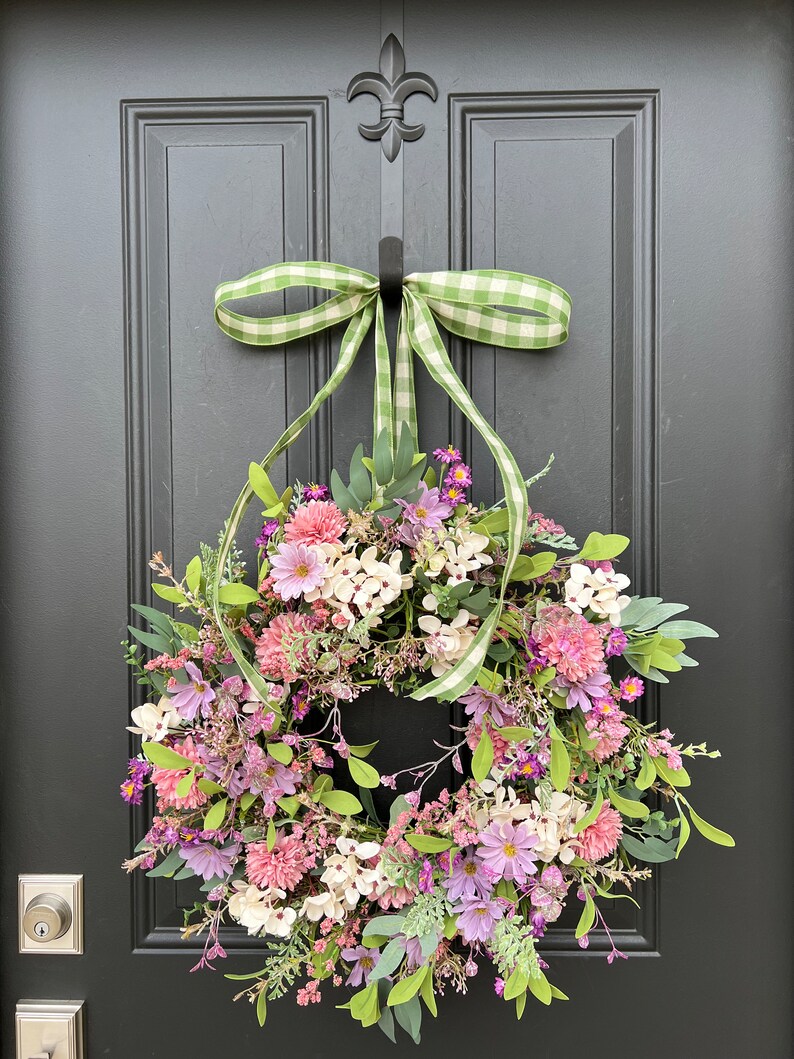 Cottage Garden Wreath, Spring Flower Bouquet Wreaths, Gifts for Her, Front Door Wreath image 2