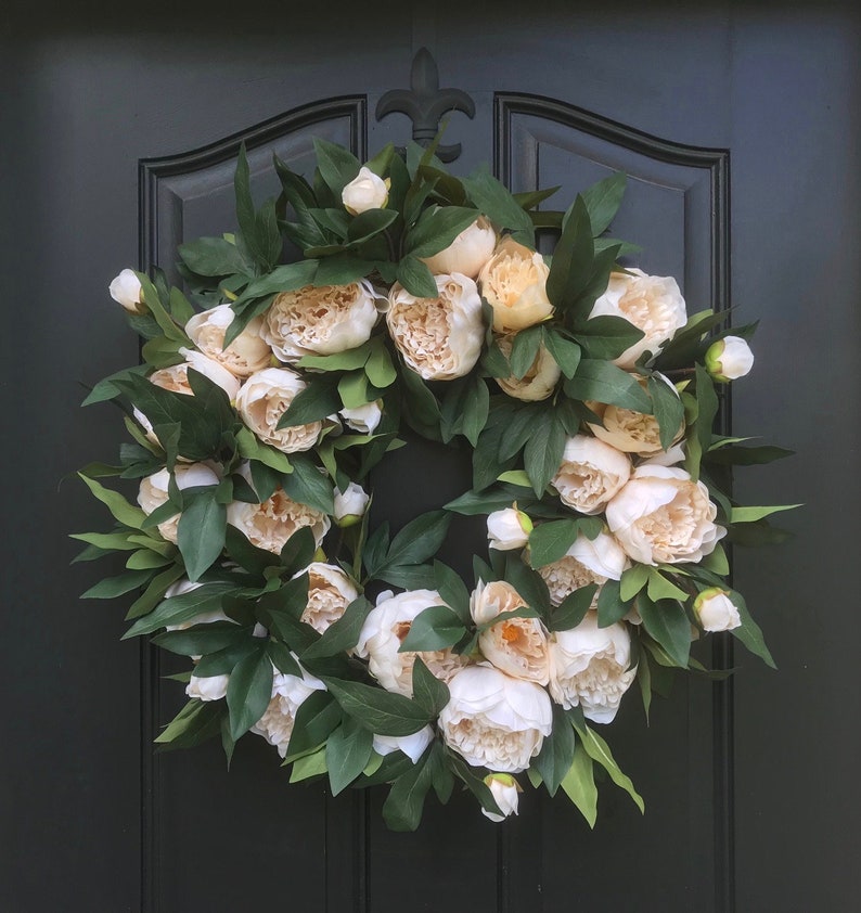 BEST SELLER Everyday Cream Beige Peony Wreath Summer Wreath l Wedding Wreath Decor Year Round Door Wreaths Peony Decor for Home image 5