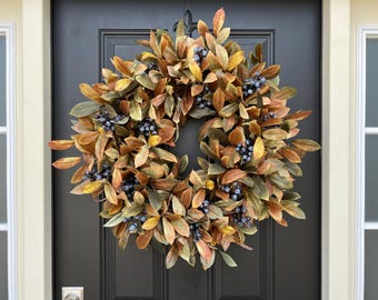 Outdoor Fall Foliage Blueberry Wreath