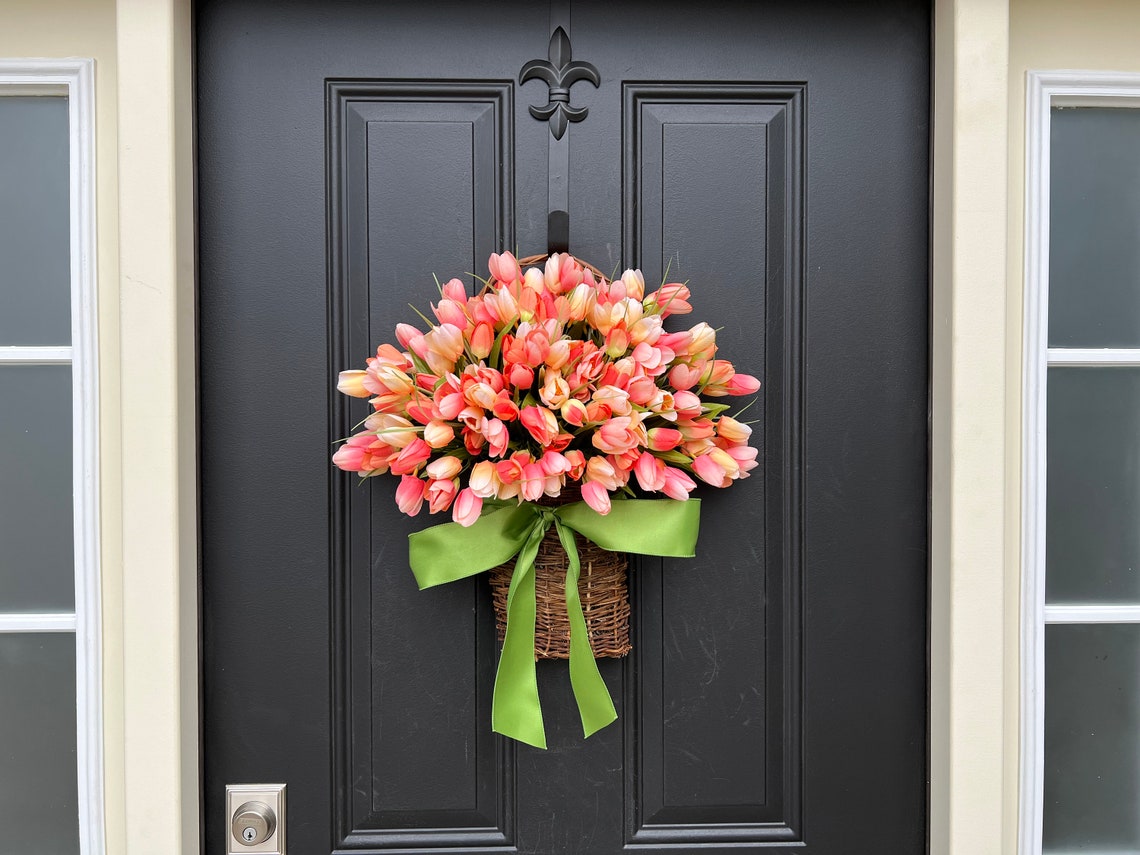 Spring Tulip Baskets for Front Door Decorative Door Tulip Etsy