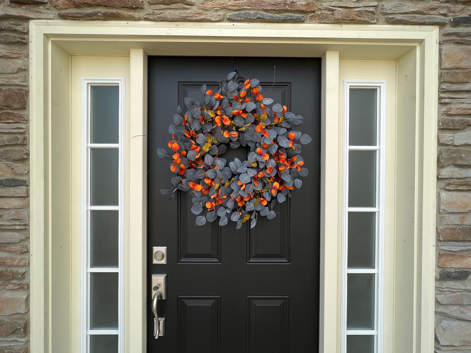 Blue Eucalyptus Wreath, Fall Front Door Wreaths, Blue and Orange Decor ...