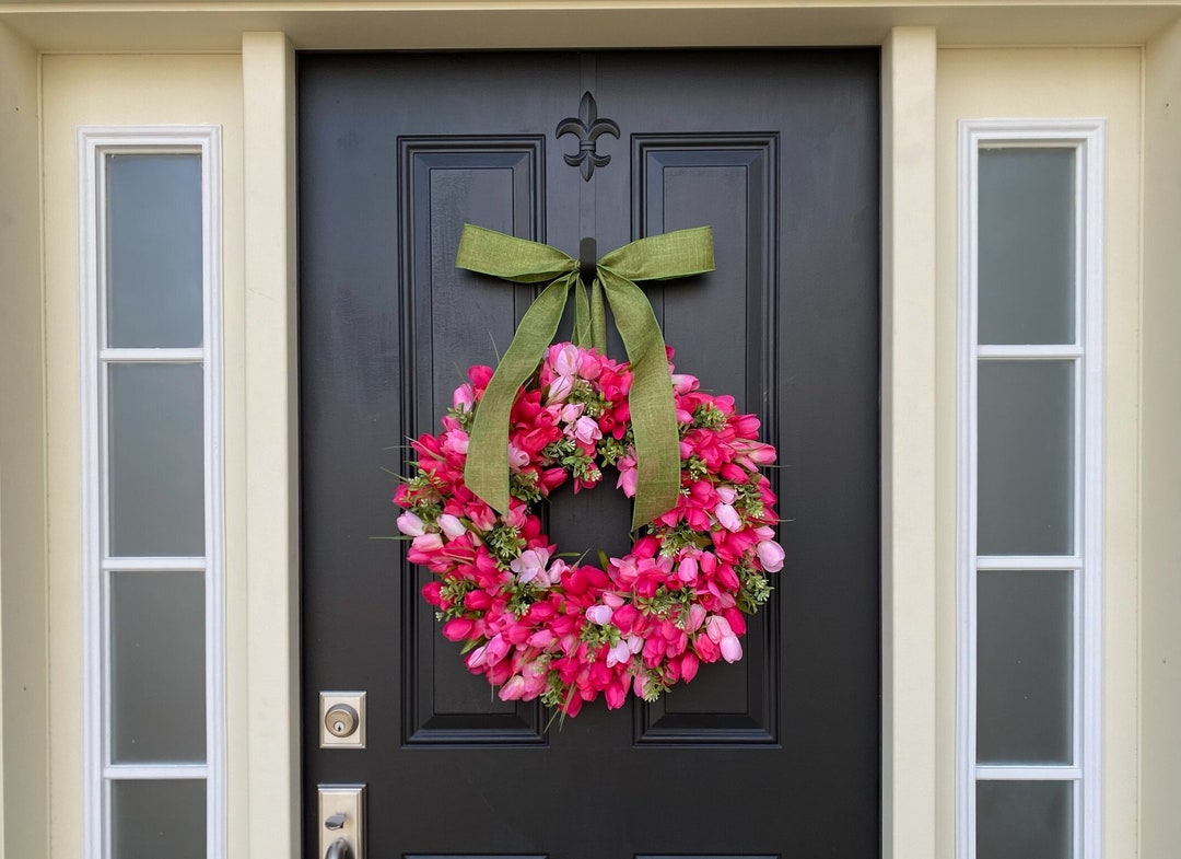 Pink Tulip & Boxwood Wreath, Spring Door Decor, Mother's Day Gift - Etsy
