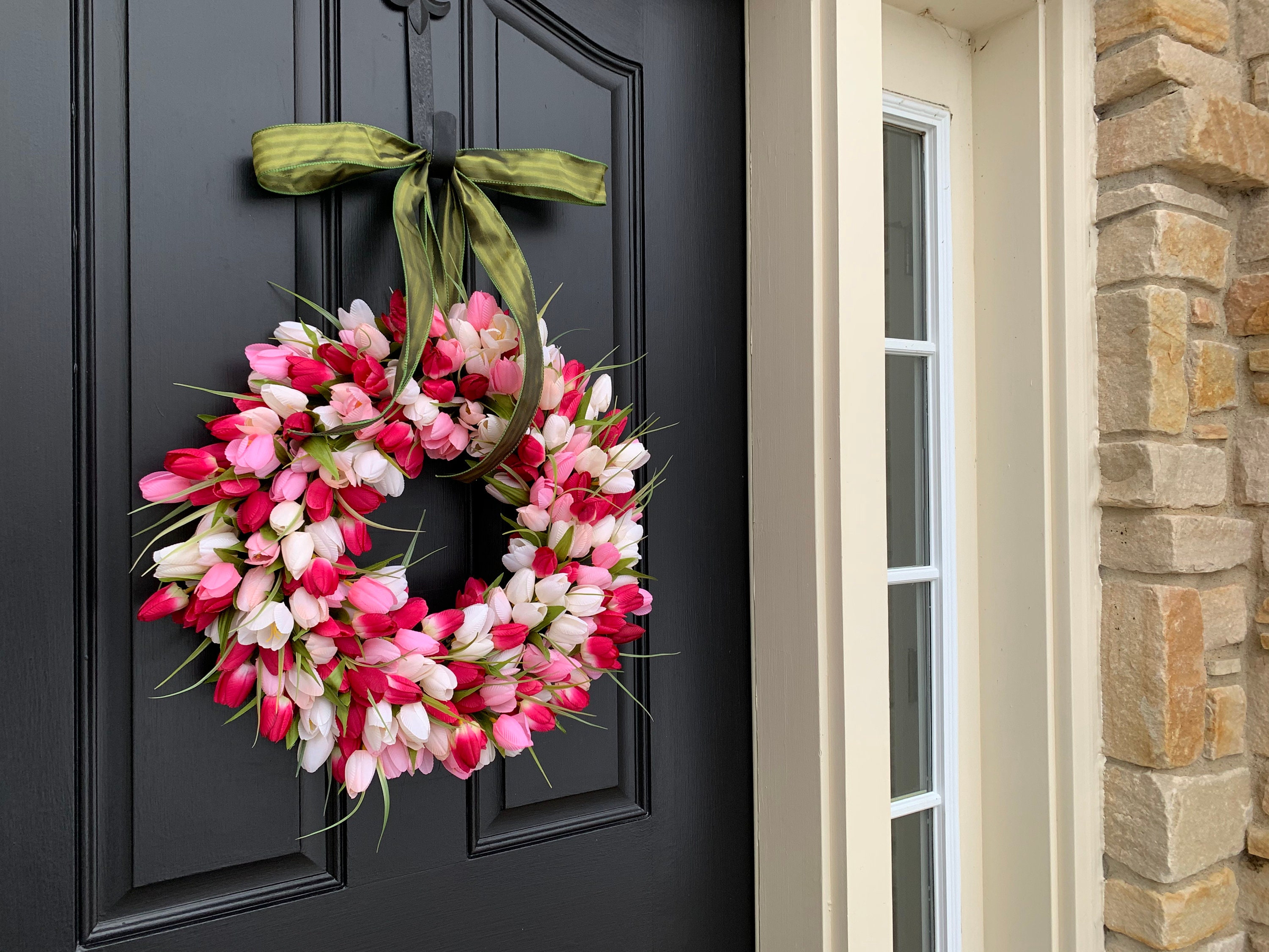 Spring Tulip Wreath Front Door Wreath Door Wreaths Etsy