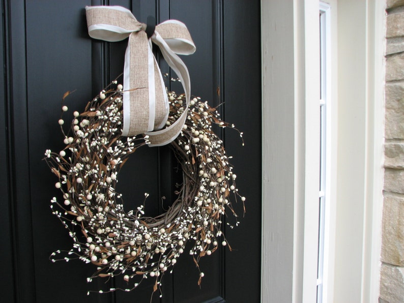Year Round Door Decor Summer Wreath Shabby Chic Wreath Cream Berry Wreath