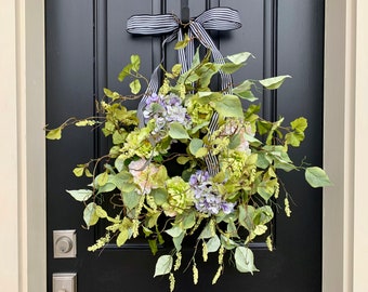 Spring Romance Hydrangea and Peony Wreath, Spring Door Centerpiece