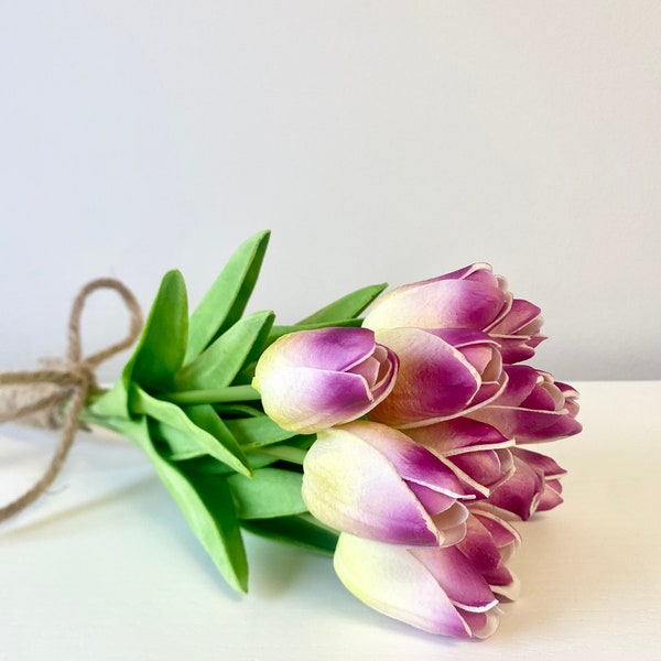 Real Touch Tulip Bouquet, Faux Natural Tulip Bundle, 12 stem floral decor, High quality artificial flowers, Spring mauve tulips