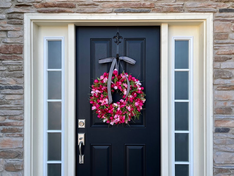 Pink Tulip Wreath, Spring Front Door Tulip Wreath image 3