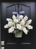 White Lilac Wreaths for Front Door, Farmhouse Porch Decor, Bucket of Lilacs Door Hanging 