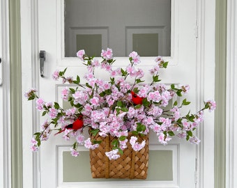 NEW Spring Pink Cherry Blossom Basket, Large Basket for Front Door