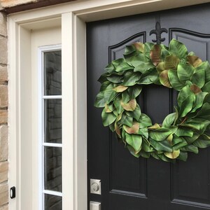 Spring Magnolia Wreath for Front Door, Year Round Realistic Magnolia Leaf Wreaths image 4