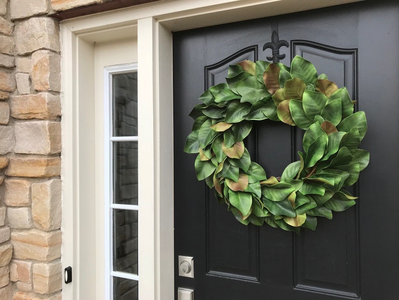 Spring Magnolia Wreath for Front Door, Year Round Realistic Magnolia Leaf Wreaths image 4