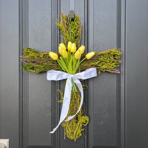 Easter Cross for Front Door, Cross Wreath, Easter Decor, Tulips for Easter, Front Door Wreath image 7