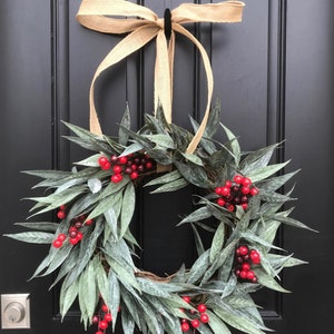 Simple Holiday Wreath, Farmhouse Fashion Christmas Wreath image 2