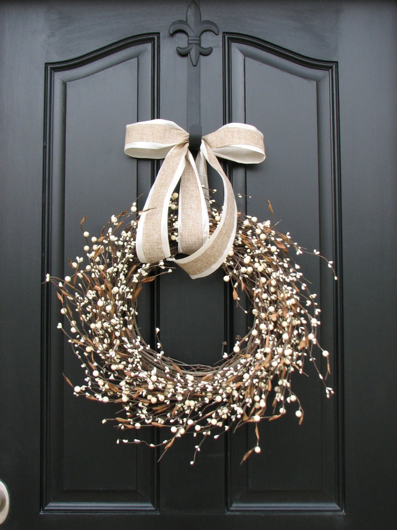 Year Round Door Decor Summer Wreath Shabby Chic Wreath Cream Berry Wreath
