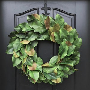 Spring Magnolia Wreath for Front Door, Year Round Realistic Magnolia Leaf Wreaths image 1