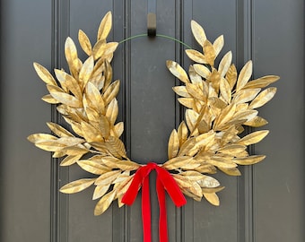 Christmas Gold Laurel Wreath for Front Door, Commemorative Wreath, Celebratory Decor, Crown of Victory