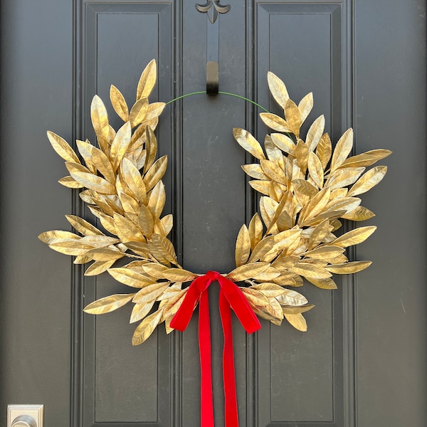 Christmas Gold Laurel Wreath for Front Door, Commemorative Wreath, Celebratory Decor, Crown of Victory