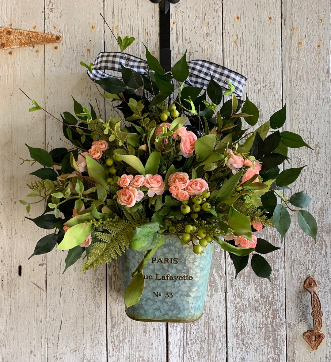 Spring Bucket Wreath, Summer Door Buckets, Spring Country Floral Bucket
