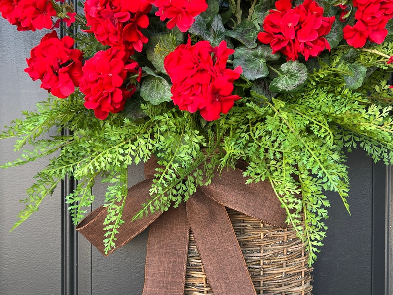 Summer Red Geranium Basket, Front Door Baskets for Summer image 3