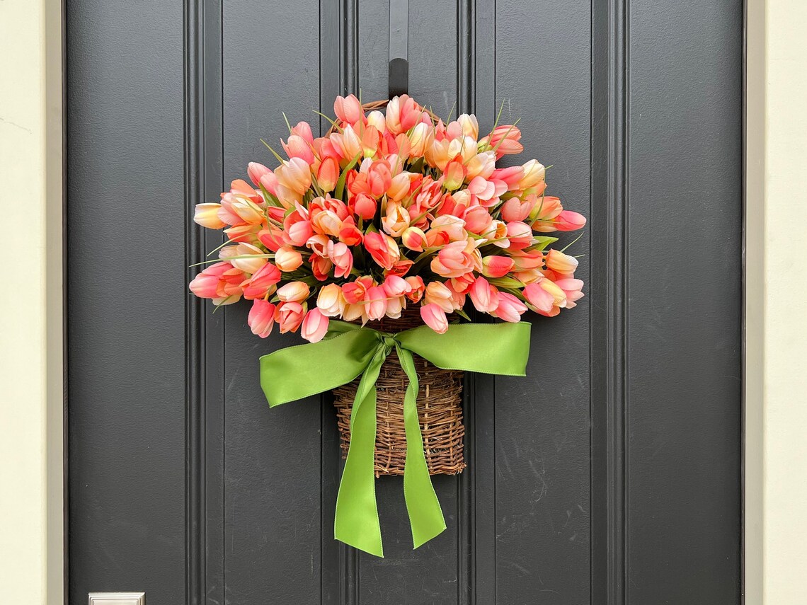 Spring Tulip Baskets for Front Door Decorative Door Tulip Etsy