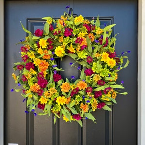 Multi Colored Daisy Wreath for Front Door