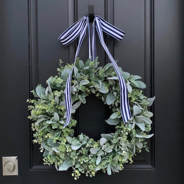 Lamb's Ear & Eucalyptus Wreath: Summer Farmhouse Door Decor
