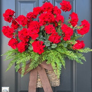 Summer Red Geranium Basket, Front Door Baskets for Summer image 2