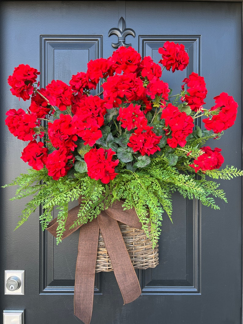 Summer Red Geranium Basket, Front Door Baskets for Summer image 2