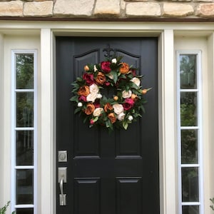 Fall Peony Wreath: Cream, Coffee, and Red Front Door Decor