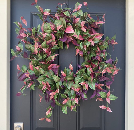 Wandering Jew Vine Wreath: Lush Greenery, Purple & Pink, Handmade