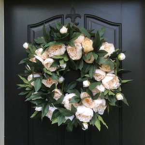 BEST SELLER Everyday Cream Beige Peony Wreath Summer Wreath l Wedding Wreath Decor Year Round Door Wreaths Peony Decor for Home image 4