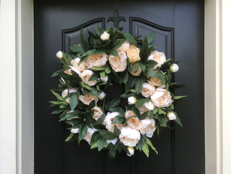 BEST SELLER Everyday Cream Beige Peony Wreath Summer Wreath l Wedding Wreath Decor Year Round Door Wreaths Peony Decor for Home image 4