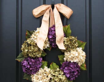 Spring Hydrangea Wreath, Front Door Wreath Hanger