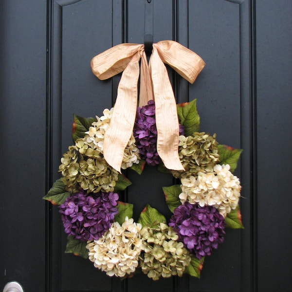 Spring Hydrangea Wreath, Front Door Wreath Hanger