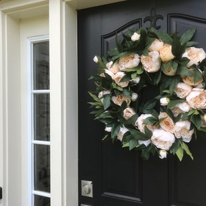 BEST SELLER Everyday Cream Beige Peony Wreath Summer Wreath l Wedding Wreath Decor Year Round Door Wreaths Peony Decor for Home image 3