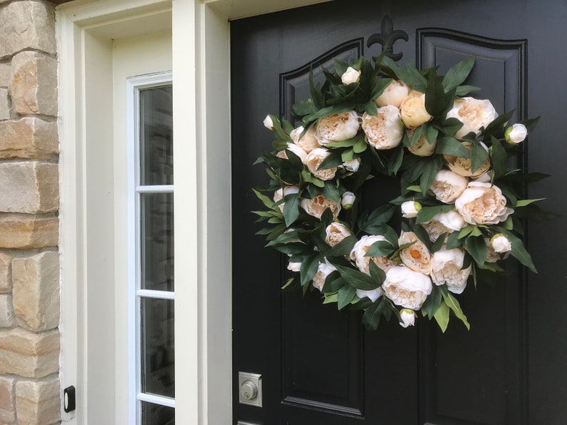 BEST SELLER Everyday Cream Beige Peony Wreath Summer Wreath l Wedding Wreath Decor Year Round Door Wreaths Peony Decor for Home image 3