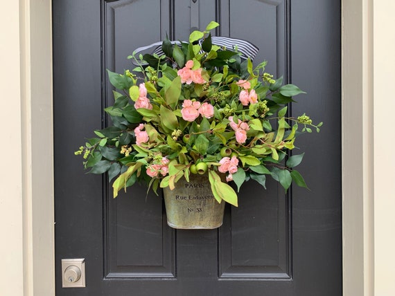 Spring Floral Bucket Spring Door Decor Spring Door Wreaths Etsy