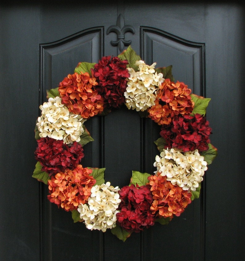 Fall Hydrangea Wreath for Front Door, Twoinspireyou Fall Wreaths, 24 Fall Wreaths, Outdoor Autumn Wreaths image 1