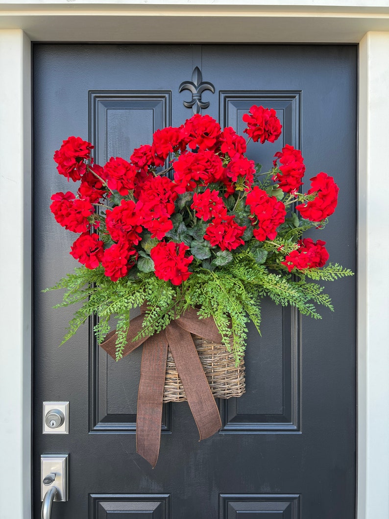 Summer Red Geranium Basket, Front Door Baskets for Summer Red (shown)