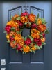 Fall Front Door Wreaths, Thanksgiving Wreaths, Burnt Orange and Merlot Fall PEONY Wreath 