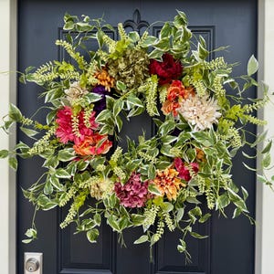 Front Door Wreaths for Summer, Colorful Flower Garden Wreath, Colorful Year Round Wreath, Best Seller