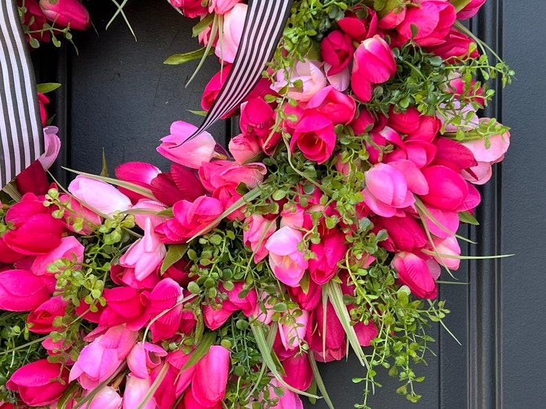 Pink Tulip Wreath, Spring Front Door Tulip Wreath image 6