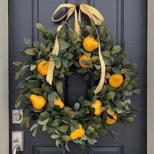 Year Round Pear Fruit Wreath, Outdoor Fruit Wreath for Front Door