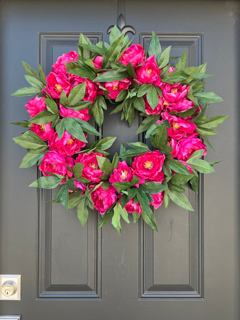 Faux Pink Peony Wreath, Front Door Peony Wreaths, BEST SELLER Wedding Door Decor, Spring Door Wreath, Peony Wreaths for Spring image 5