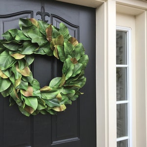 Spring Magnolia Wreath for Front Door, Year Round Realistic Magnolia Leaf Wreaths image 3